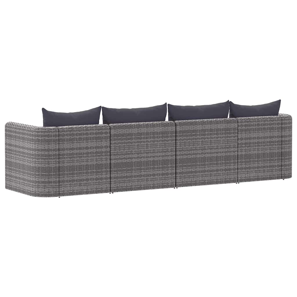 vidaXL 4-tlg. Garten-Sofagarnitur mit Kissen Grau Poly Rattan