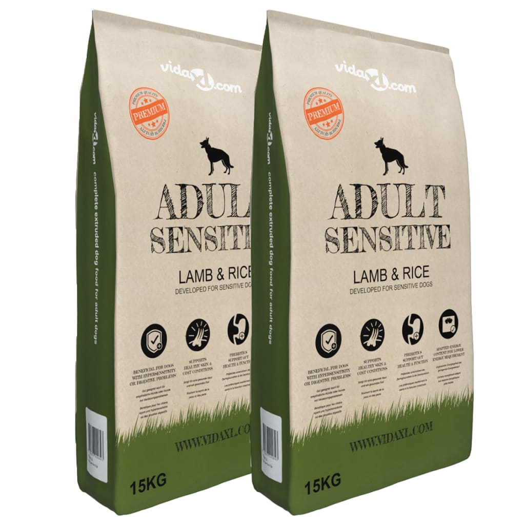vidaXL Trockenfutter für Hunde Adult Sensitive Lamb & Rice 2 Stk 30 kg