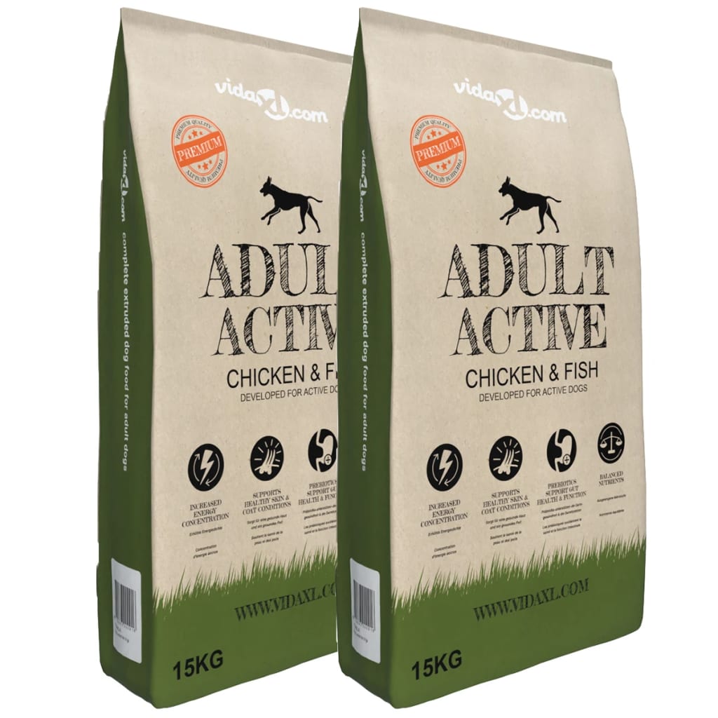 vidaXL Trockenfutter für Hunde Adult Active Chicken & Fish 2 Stk 30 kg