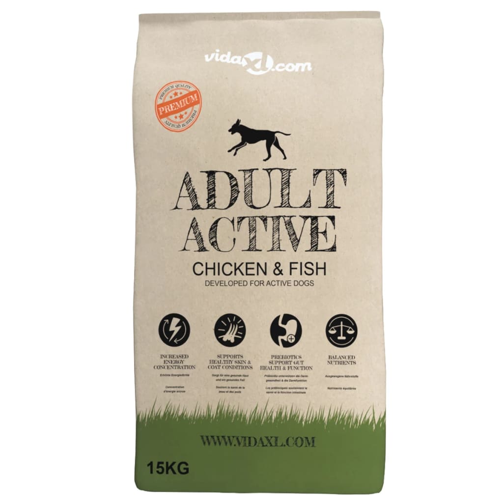 vidaXL Trockenfutter für Hunde Adult Active Chicken & Fish 2 Stk 30 kg