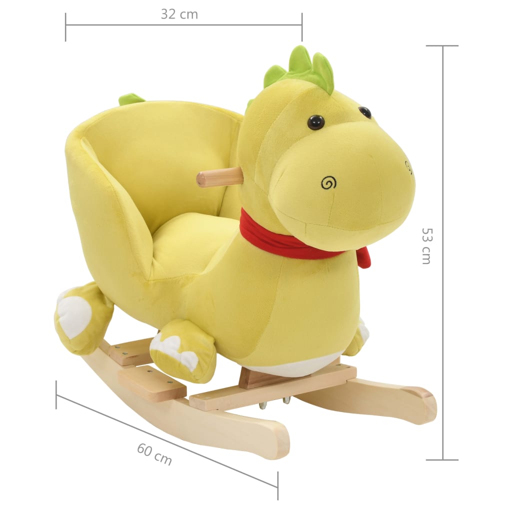 vidaXL Schaukeltier Drache mit Rückenlehne Plüsch 60x32x53 cm Gelbgrün