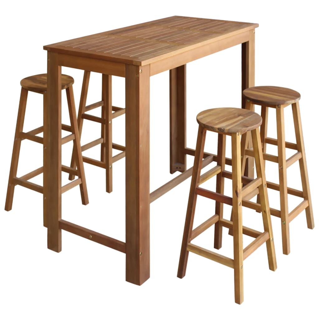vidaXL Bartisch und Hocker-Set 5-tlg. Akazienholz Massiv