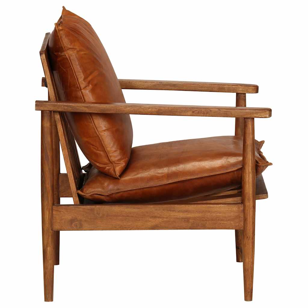 vidaXL Sessel Braun Echtleder mit Akazienholz