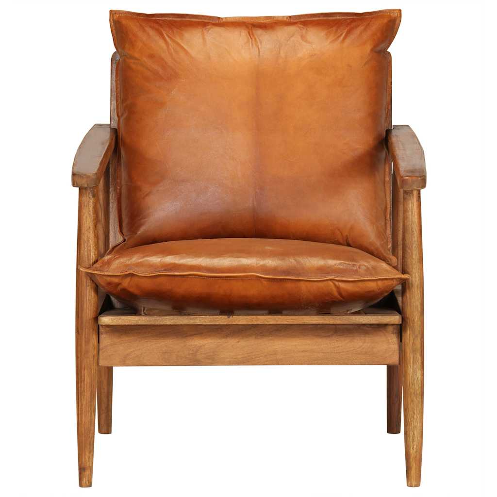 vidaXL Sessel Braun Echtleder mit Akazienholz