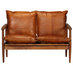 vidaXL 2-Sitzer-Sofa Echtleder Akazienholz Braun
