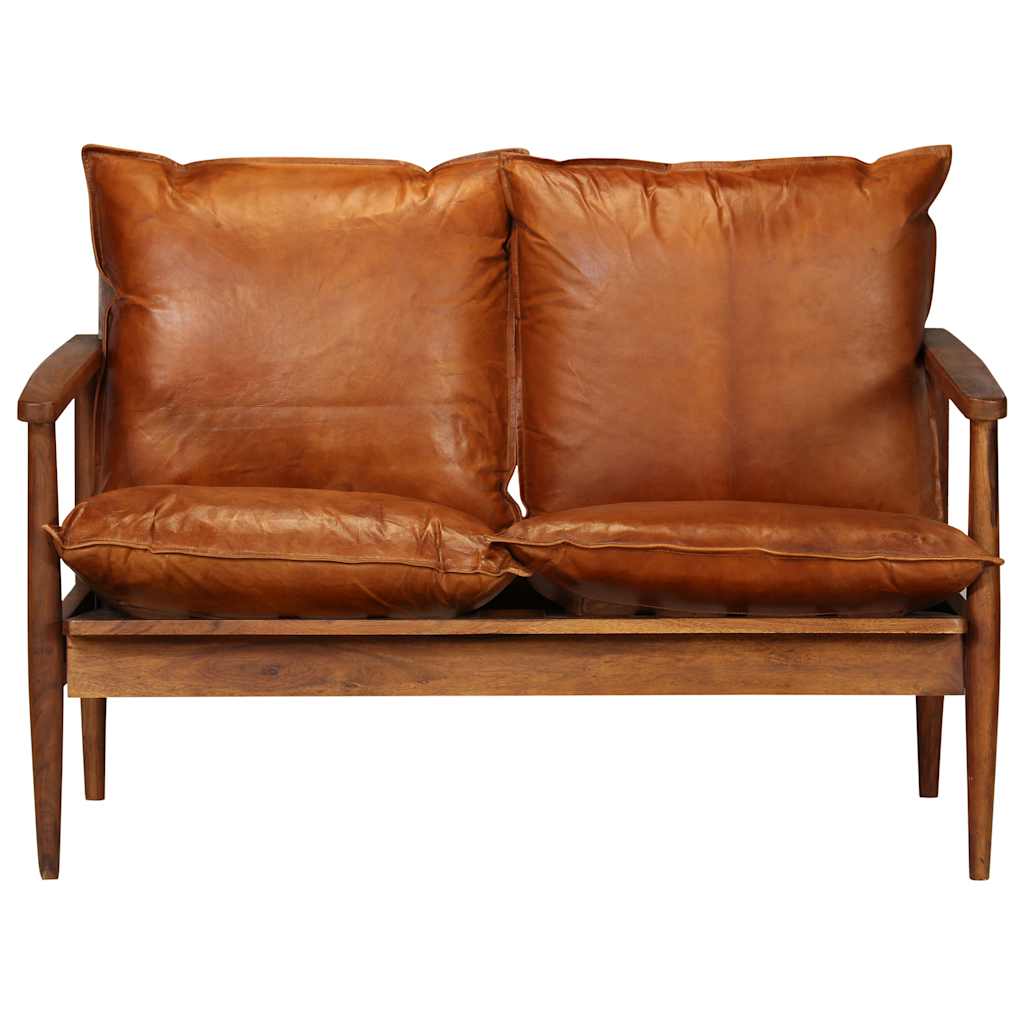 vidaXL 2-Sitzer-Sofa Echtleder Akazienholz Braun