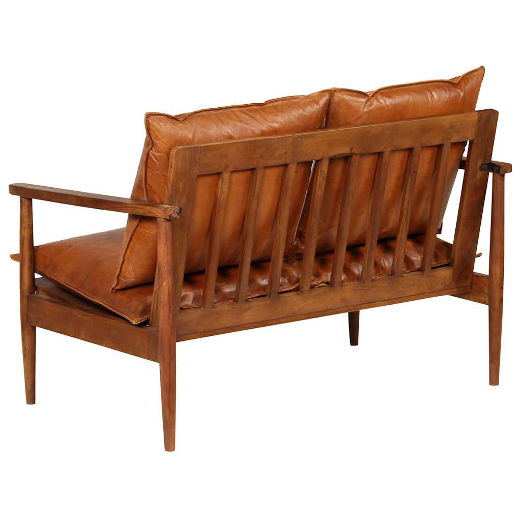 vidaXL 2-Sitzer-Sofa Echtleder Akazienholz Braun