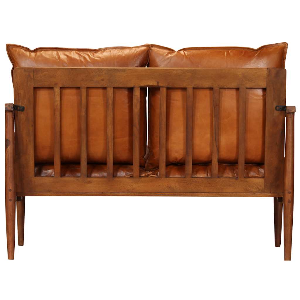 vidaXL 2-Sitzer-Sofa Echtleder Akazienholz Braun