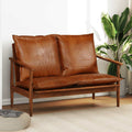 vidaXL 2-Sitzer-Sofa Echtleder Akazienholz Braun