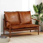vidaXL 2-Sitzer-Sofa Echtleder Akazienholz Braun