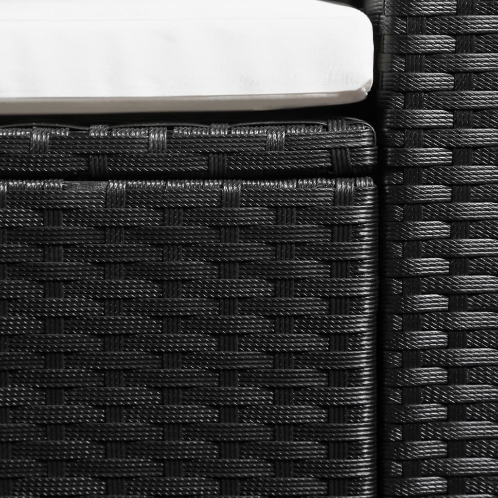 vidaXL 3-Sitzer-Gartensofa Schwarz Poly Rattan mit weißen Kissen