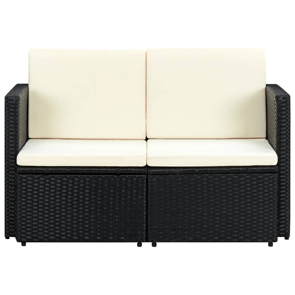 vidaXL 2-Sitzer-Gartensofa mit Auflagen Schwarz Poly Rattan