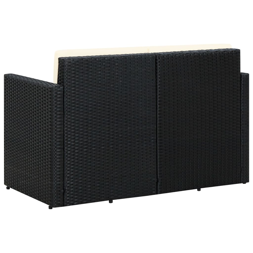 vidaXL 2-Sitzer-Gartensofa mit Auflagen Schwarz Poly Rattan