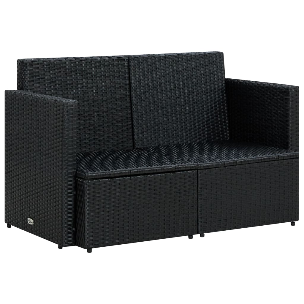 vidaXL 2-Sitzer-Gartensofa mit Auflagen Schwarz Poly Rattan
