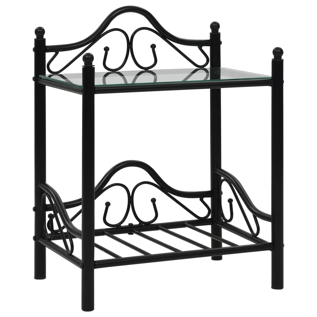 vidaXL Nachttisch Stahl und Hartglas 45x30,5x60 cm Schwarz