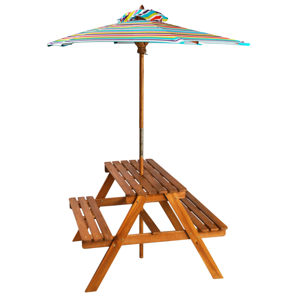 vidaXL Kinder-Picknicktisch mit Sonnenschirm 79x90x60 cm Akazienholz