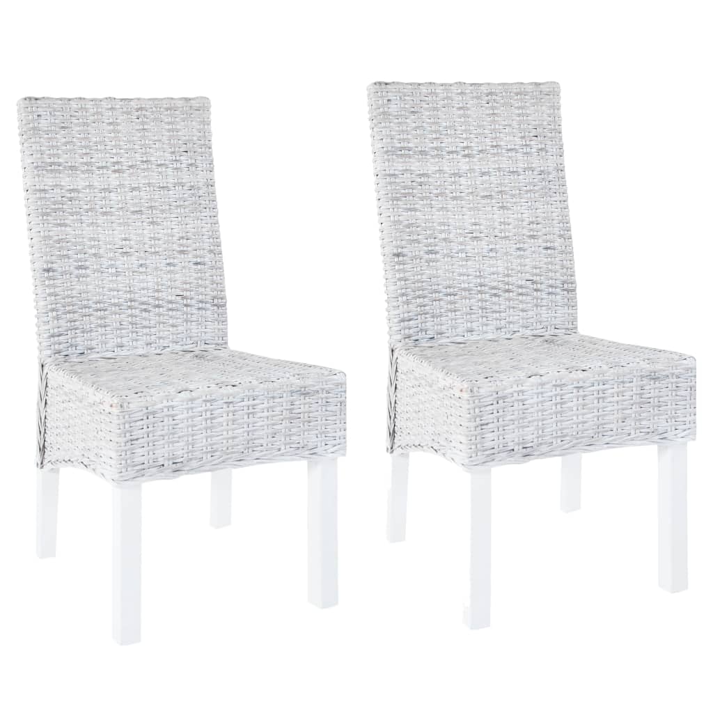 vidaXL Esszimmerstühle 2 Stk. Hellbraun Kubu-Rattan und Mahagoniholz
