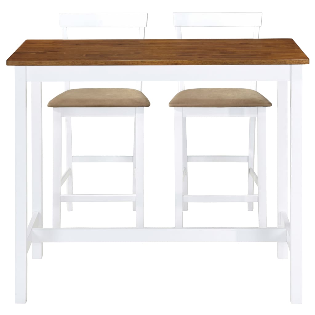 vidaXL Bartisch mit Stühlen 3-tlg. Massivholz Braun und Weiß
