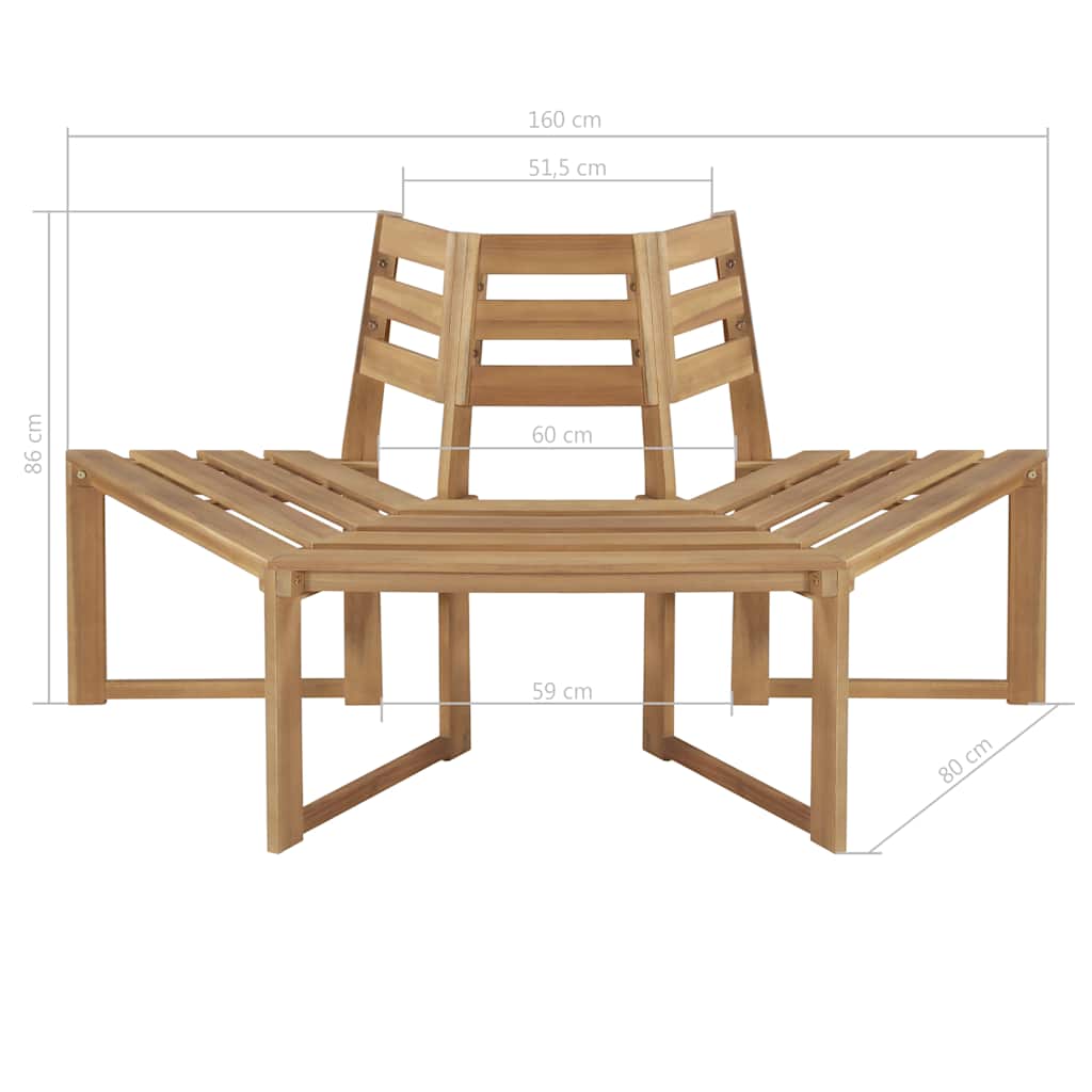 vidaXL Baumbank Halb-Hexagonal 160 cm Massivholz Akazie