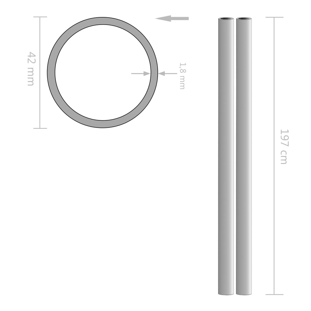 vidaXL 2 Stk. Edelstahlrohre Rund V2A 2m Ø42x1,8mm