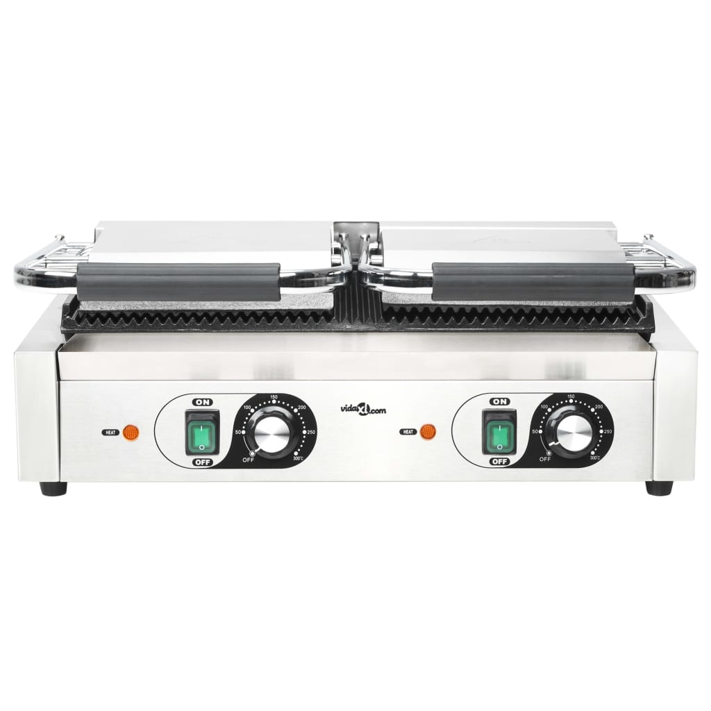 vidaXL Doppelter Gerillter Panini-Grill 3600 W 57x30,5x20 cm