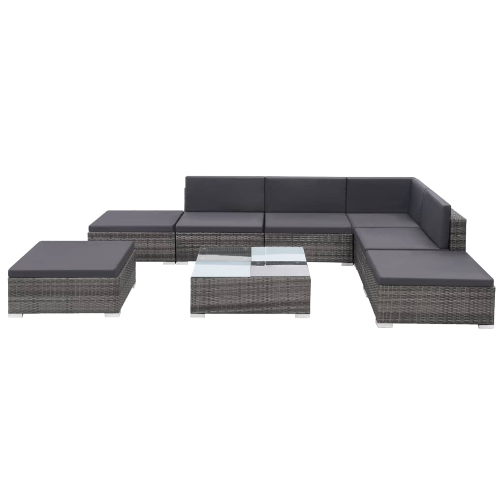 vidaXL 8-tlg. Garten-Lounge-Set mit Kissen Poly Rattan Grau
