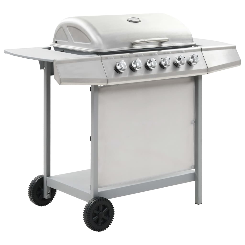 vidaXL Gasgrill mit 6 Flammen Edelstahl Silbern