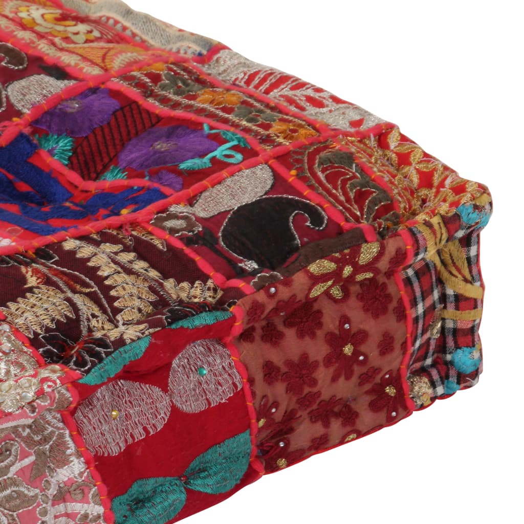 vidaXL Pouf Flickwerk Quadrat Baumwolle Handgefertigt 50×50×12 cm Rot