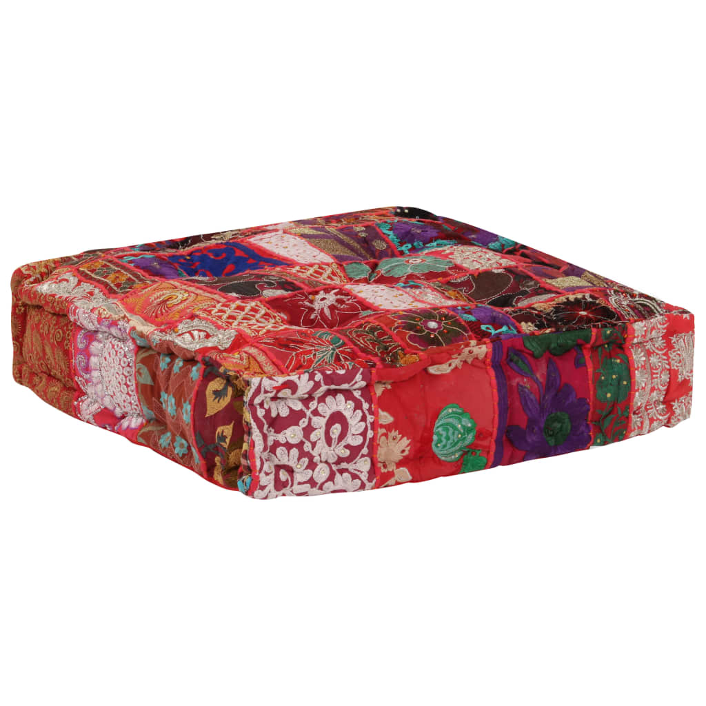 vidaXL Pouf Flickwerk Quadrat Baumwolle Handgefertigt 50×50×12 cm Rot