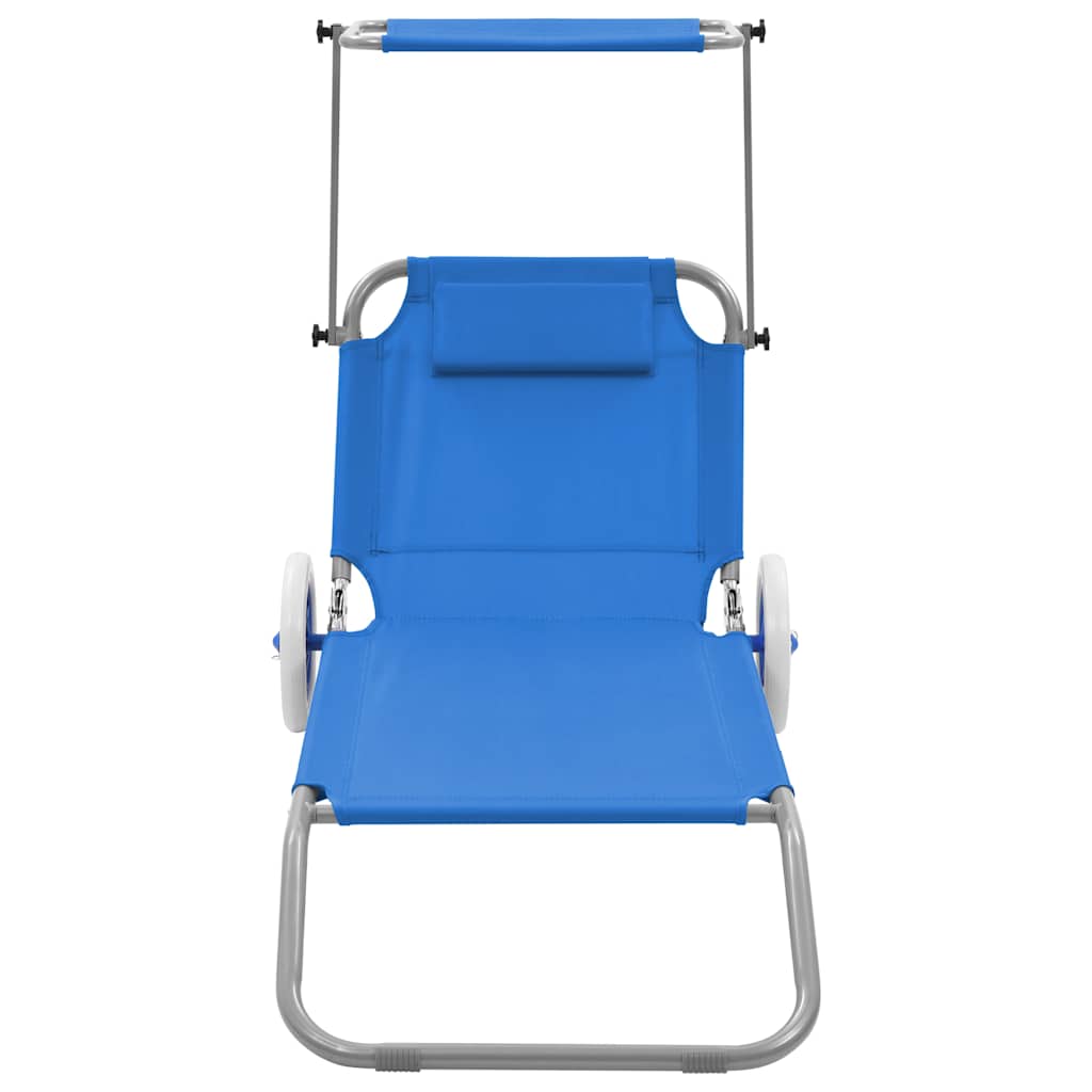 vidaXL Klappliege mit Sonnenschutz und Rädern Stahl Blau
