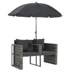 vidaXL Gartenbett mit Sonnenschirm Grau Poly Rattan