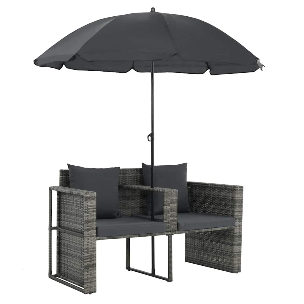 vidaXL Gartenbett mit Sonnenschirm Grau Poly Rattan