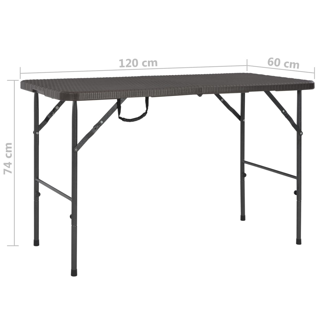 vidaXL Gartentisch Klappbar Braun 120x60x74 cm HDPE Rattan-Optik