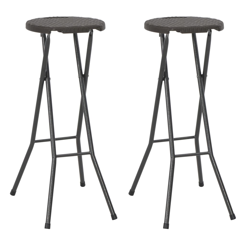 vidaXL Klappbare Barhocker 2 Stk. HDPE und Stahl Braun Rattanoptik