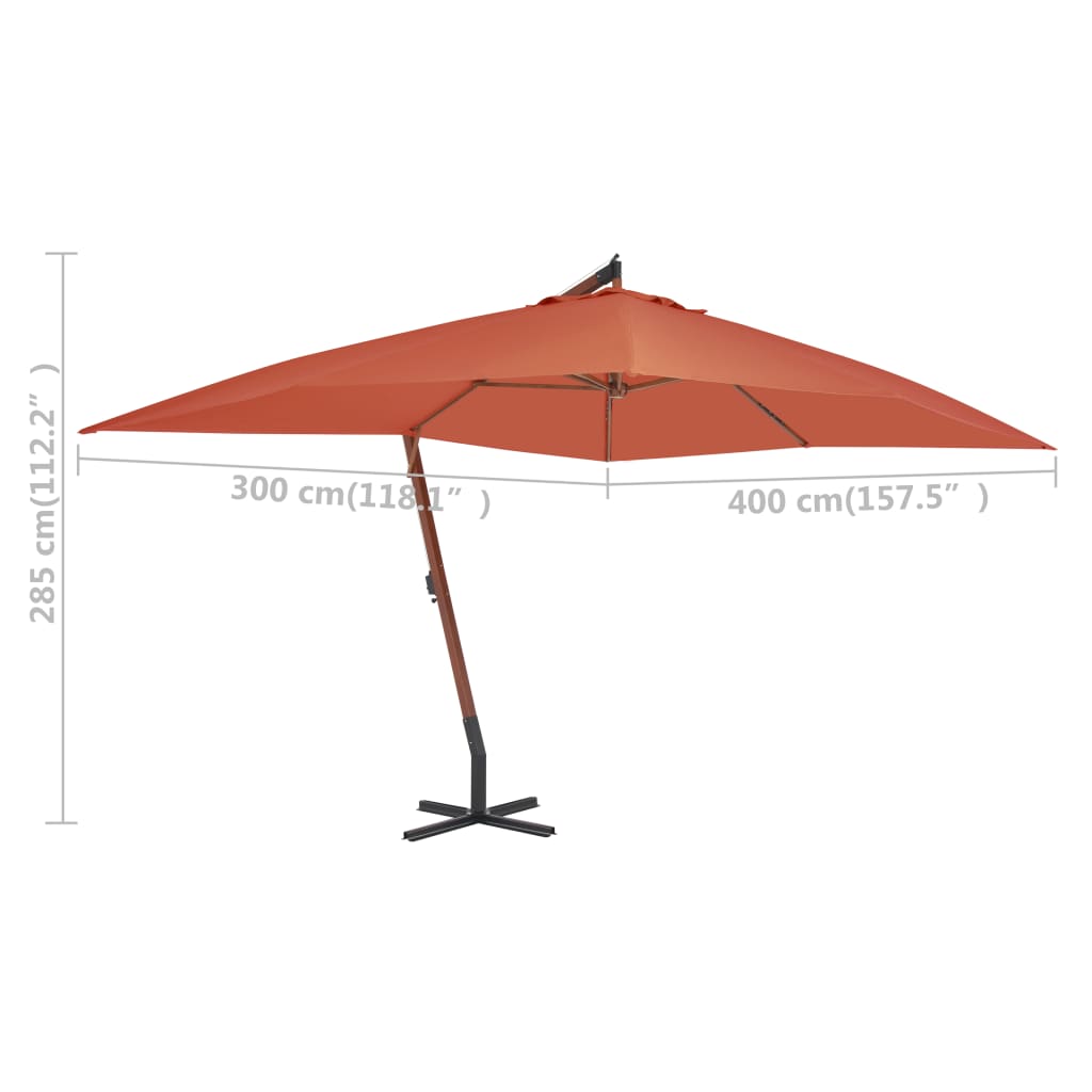 vidaXL Ampelschirm mit Holz-Mast 400x300 cm Terrakotta