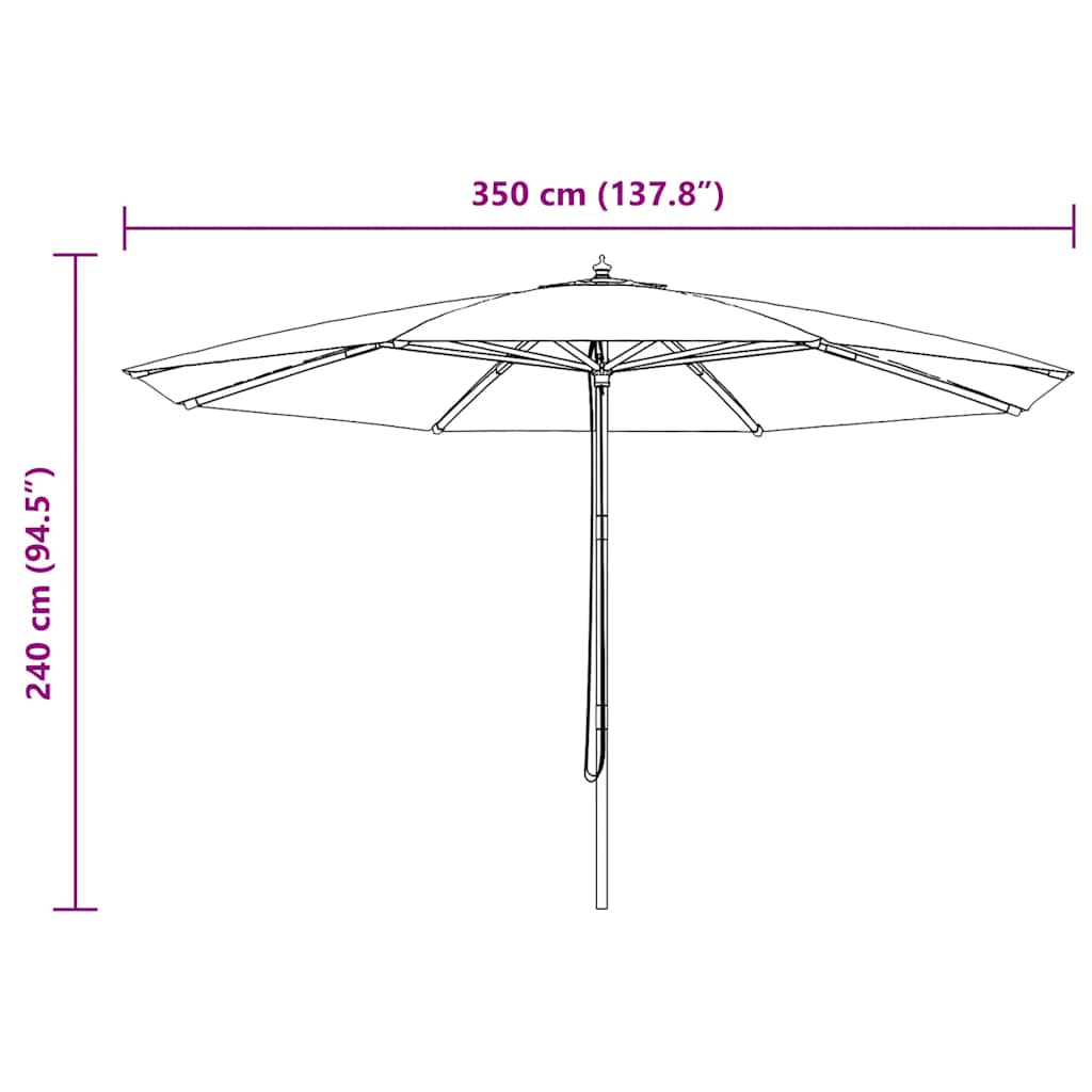 vidaXL Sonnenschirm mit Holzmast 350 cm Terrakotta