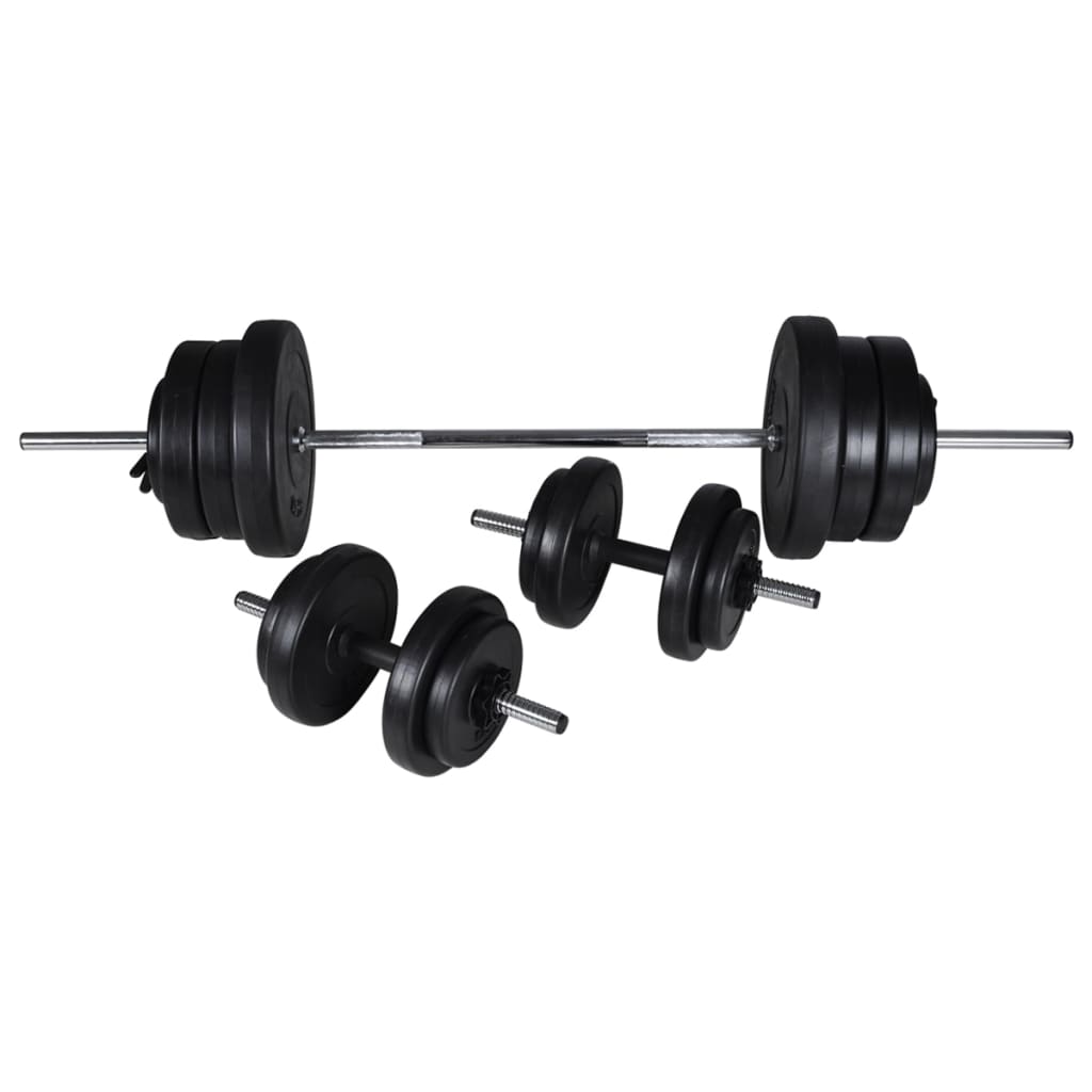 vidaXL Trainingsbank mit Ablage, Langhantel und Kurzhantel Set 60,5 kg
