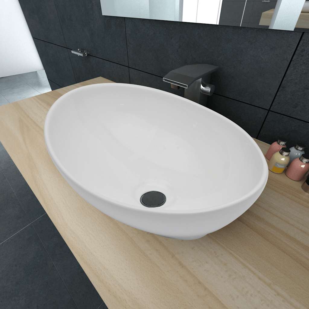 vidaXL Keramik Waschbecken 40 x 33 cm Oval Weiß