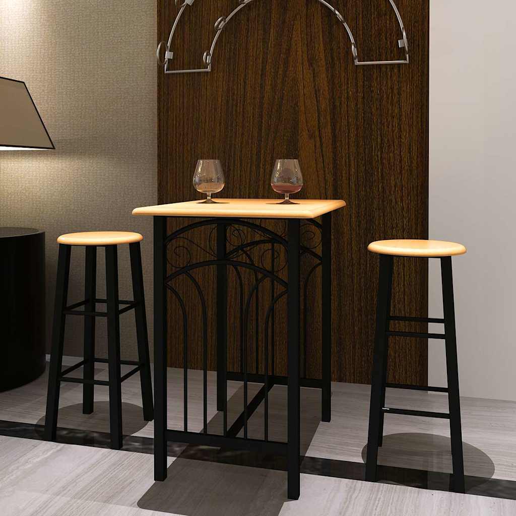vidaXL Bartisch- und Hocker-Set 3-tlg. Holz und Stahl