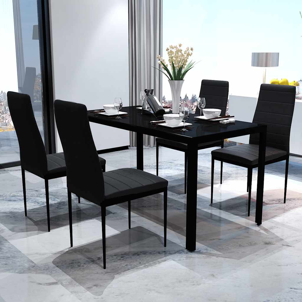 vidaXL Essgruppe Tisch Stühle 5-tlg. Kunstleder Schwarz