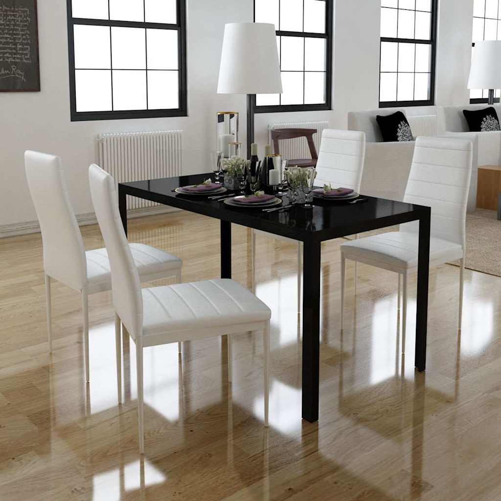 vidaXL Essgruppe Tisch Stühle 5-tlg. Kunstleder Schwarz und Weiß