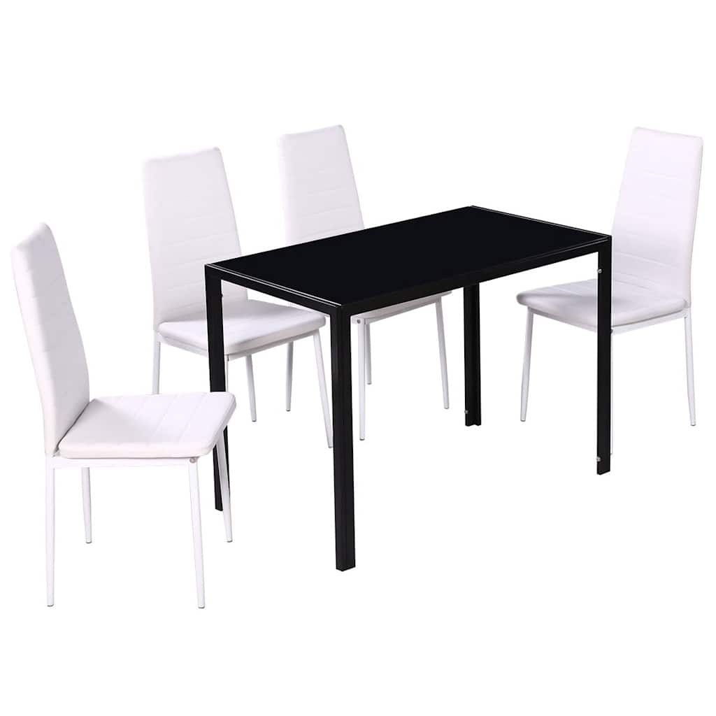 vidaXL Essgruppe Tisch Stühle 5-tlg. Kunstleder Schwarz und Weiß