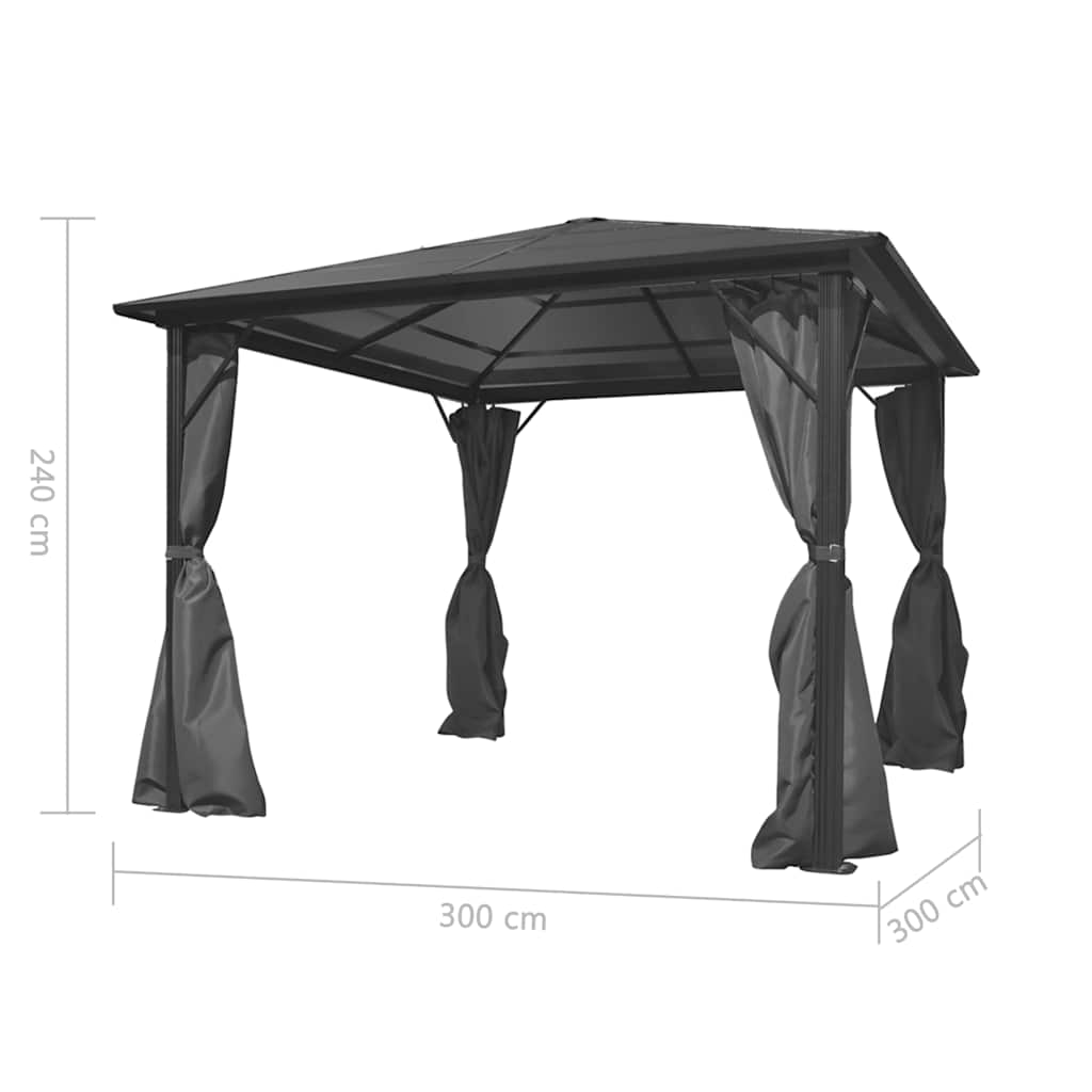 vidaXL Pavillon mit Vorhängen Anthrazit Aluminium 300 x 300 cm