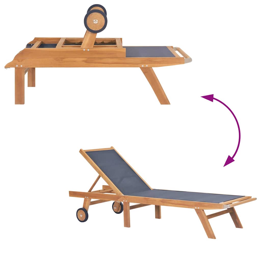 vidaXL Sonnenliege Klappbar mit Rädern Teak Massivholz und Textilene