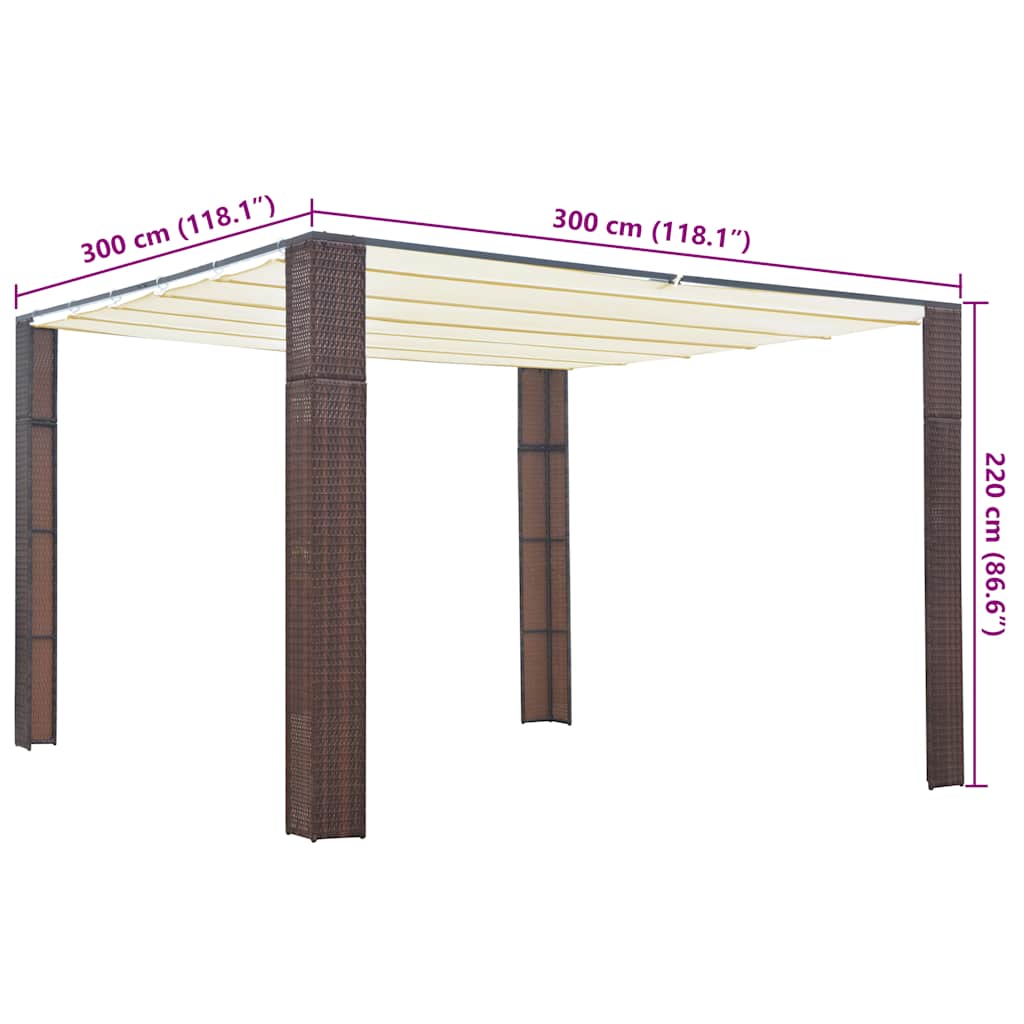 vidaXL Pavillon mit Dach Poly Rattan 300x300x220 cm Braun und Creme
