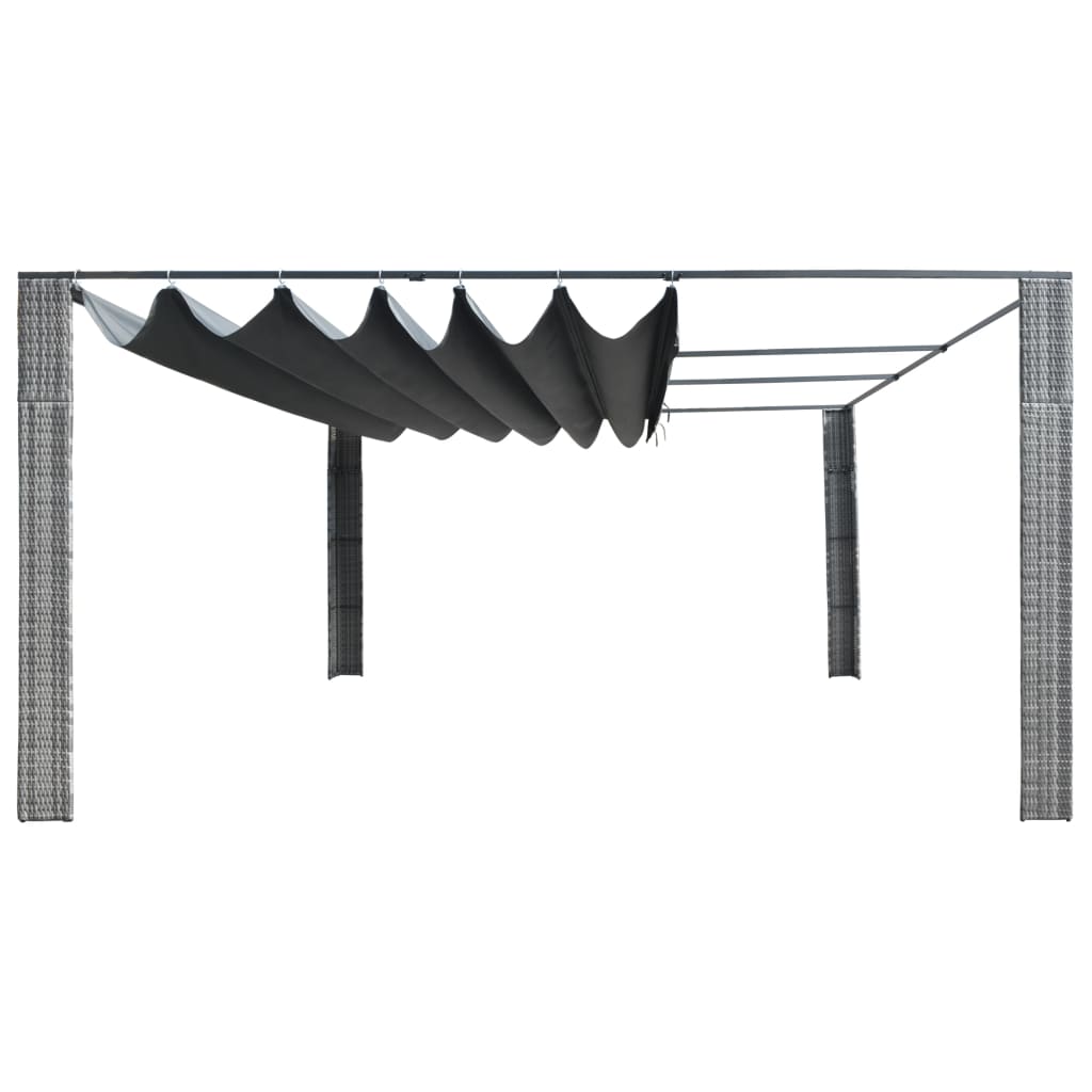 vidaXL Pavillon mit Schiebedach Poly Rattan 400x400x200 cm Grau