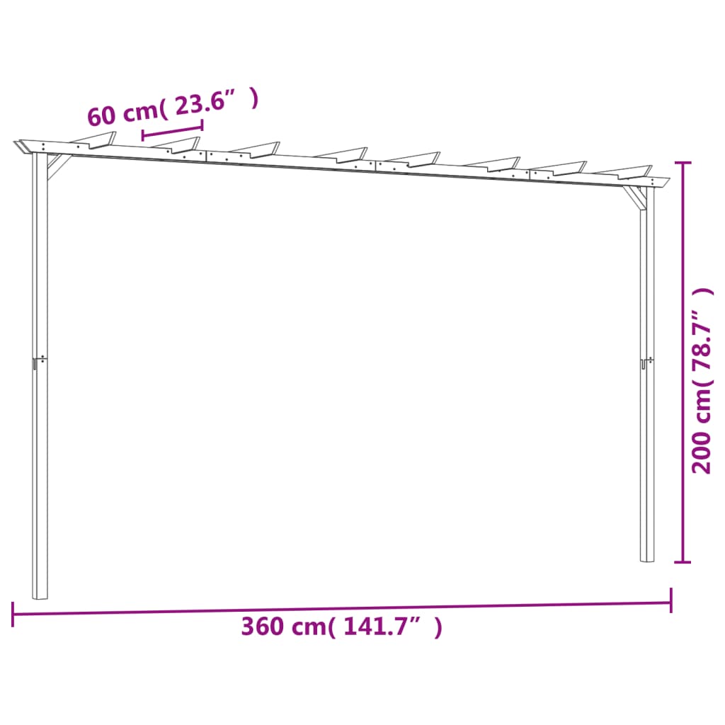 vidaXL Garten-Pergola Kiefernholz Imprägniert 360x200x60 cm