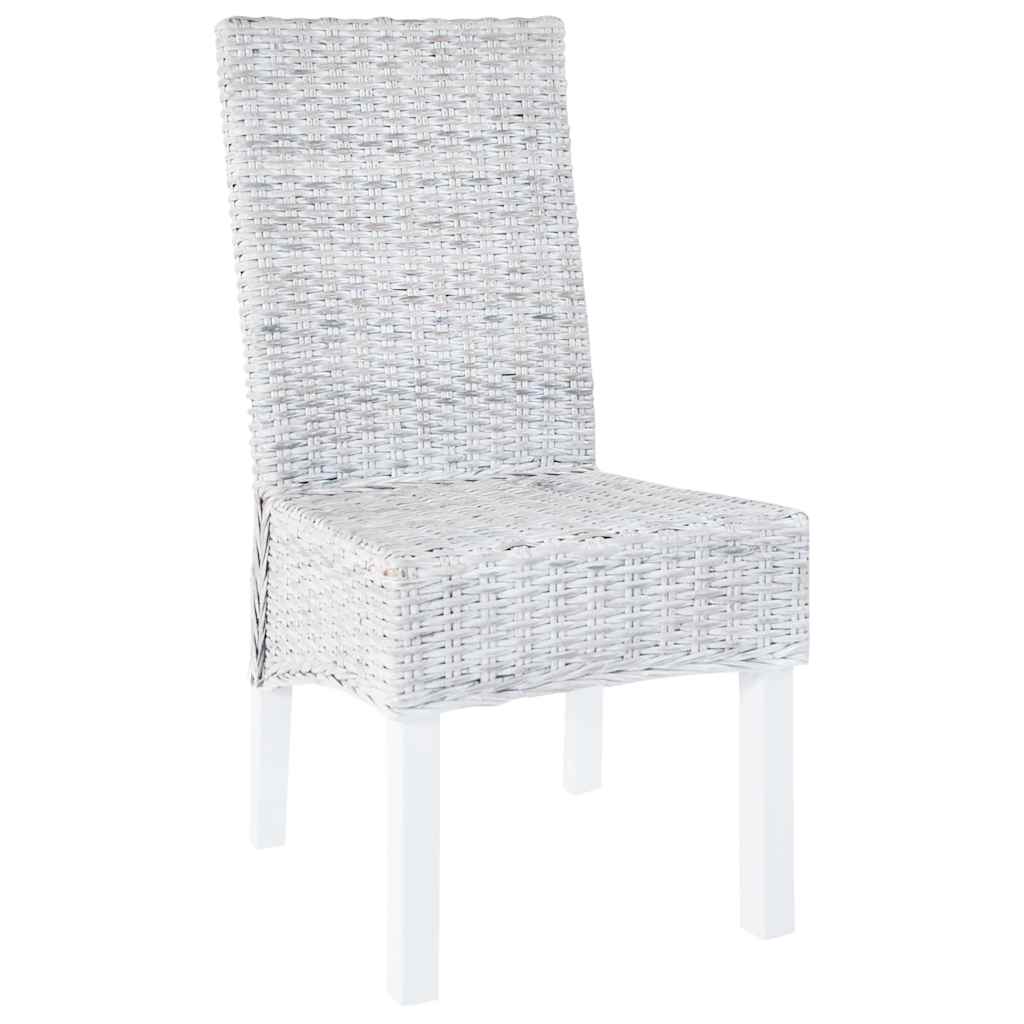 vidaXL Esszimmerstühle 4 Stk. Weiß Kubu Rattan und Mangoholz