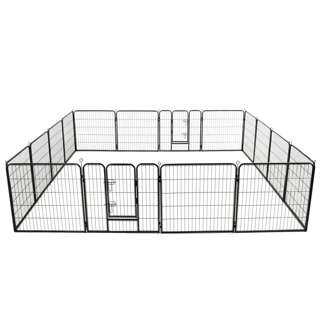 vidaXL Hunde-Laufstall 16 Panels Stahl 80x80 cm Schwarz