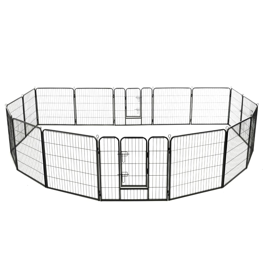 vidaXL Hunde-Laufstall 16 Panels Stahl 80x80 cm Schwarz
